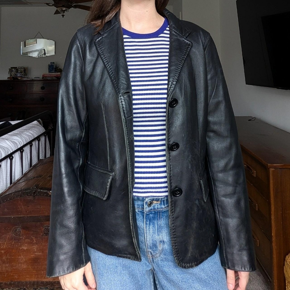 Vintage Covington Black Leather Blazer Style Jacket